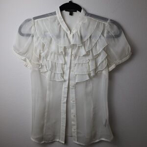 The Limited Sheer Ruffle Blouse – Ivory Button-Up Short (XS)